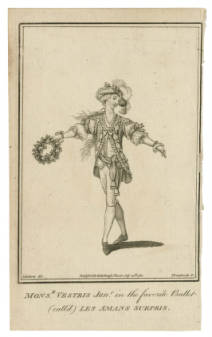 Picturing Shakespear. Mnsr. Vestris in  Les amans surpris / J. Roberts, del. ; Thornthwaite, sc. A favorite ballet of the time.